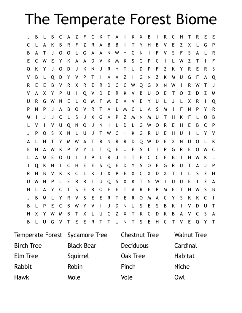 The Temperate Forest Biome Word Search