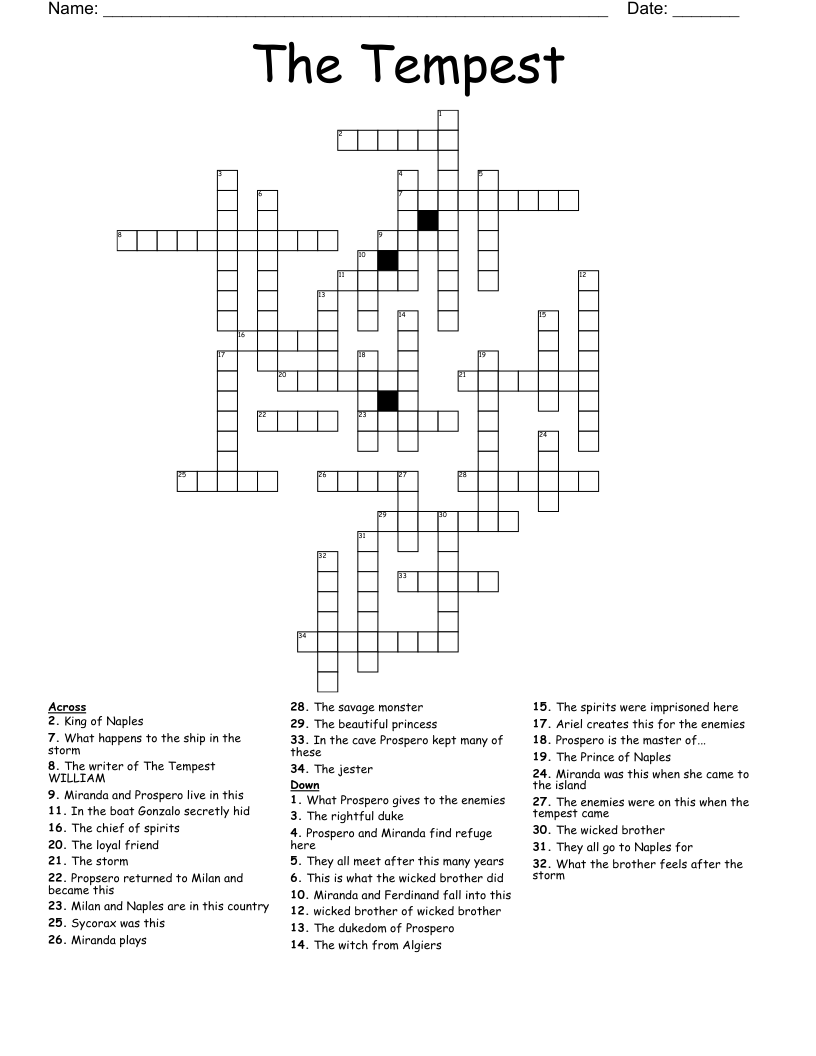 The Tempest Crossword