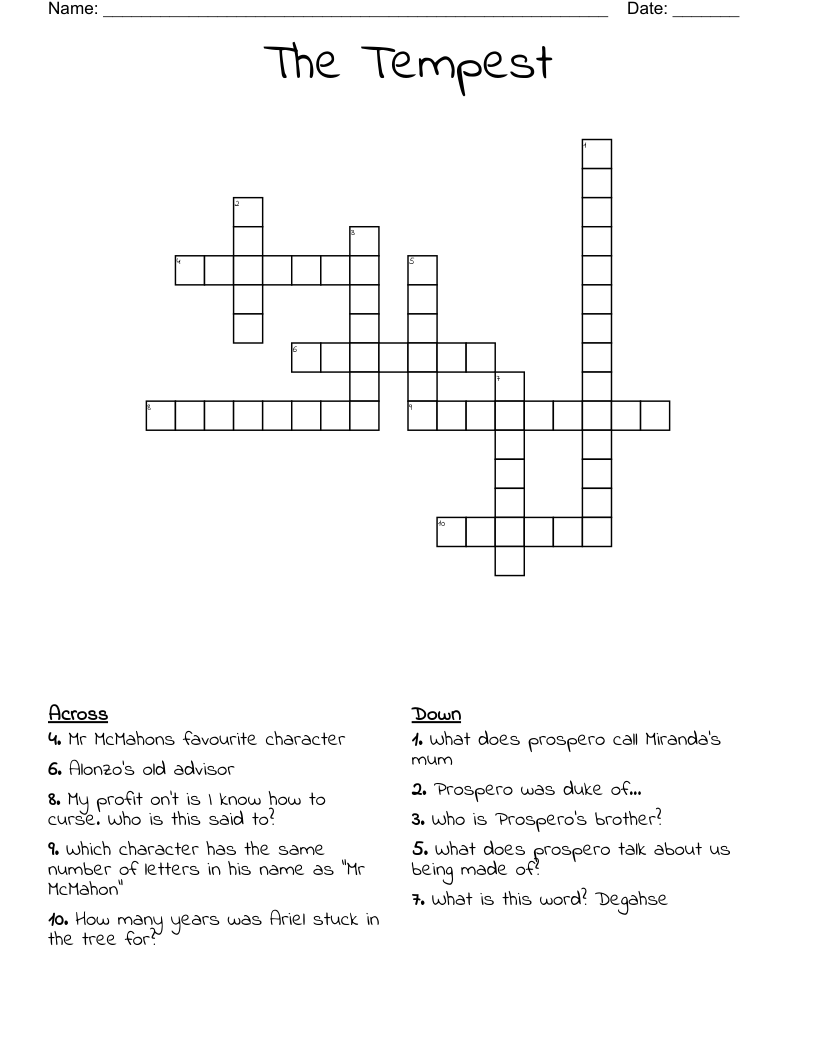 The Tempest Crossword