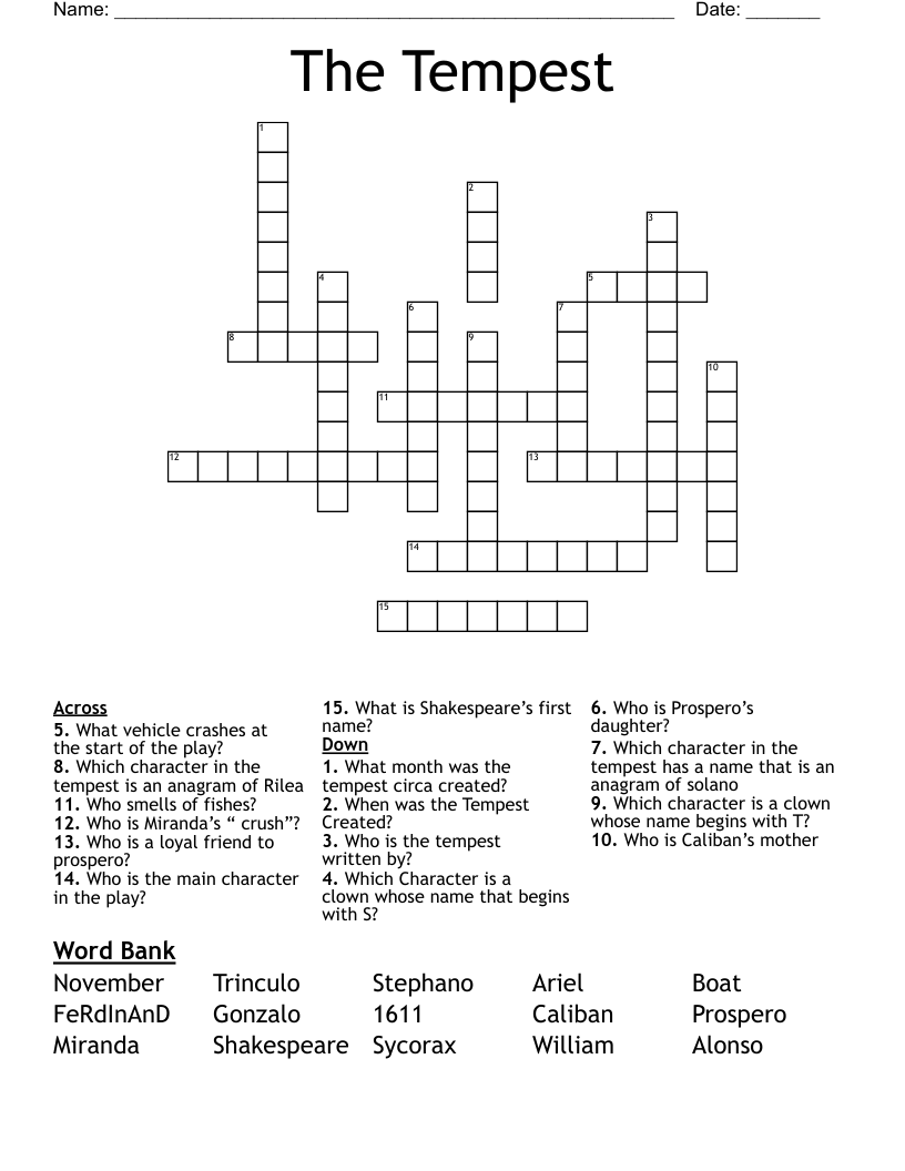 The Tempest Crossword