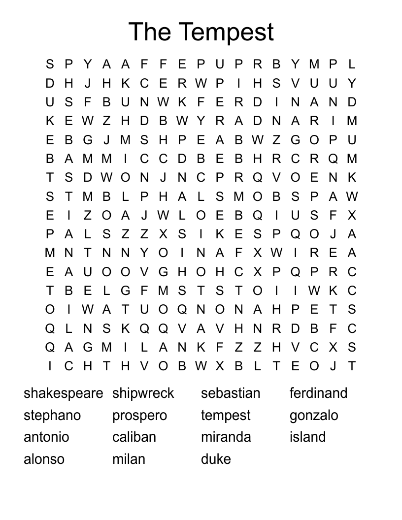The Tempest Word Search