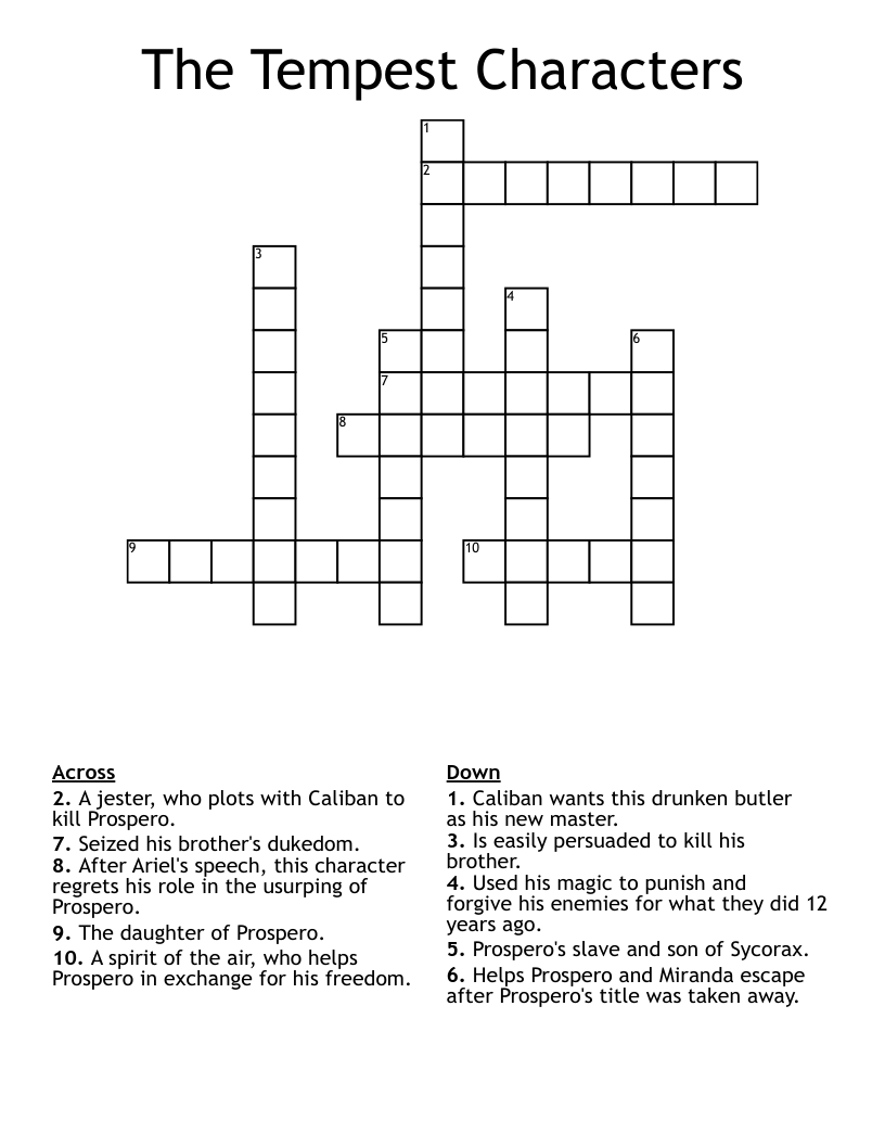 The Tempest Characters  Crossword
