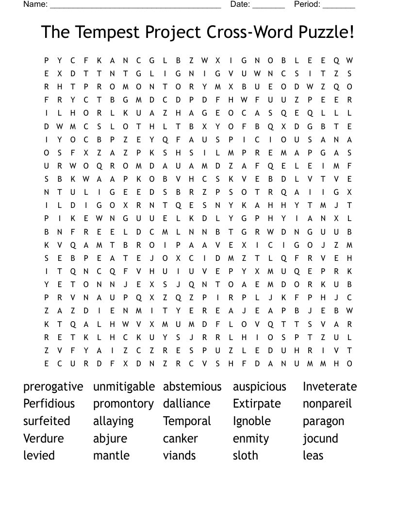 The Tempest Project Cross-Word Puzzle! Word Search