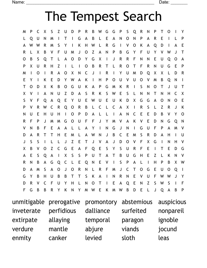 The Tempest Search Word Search