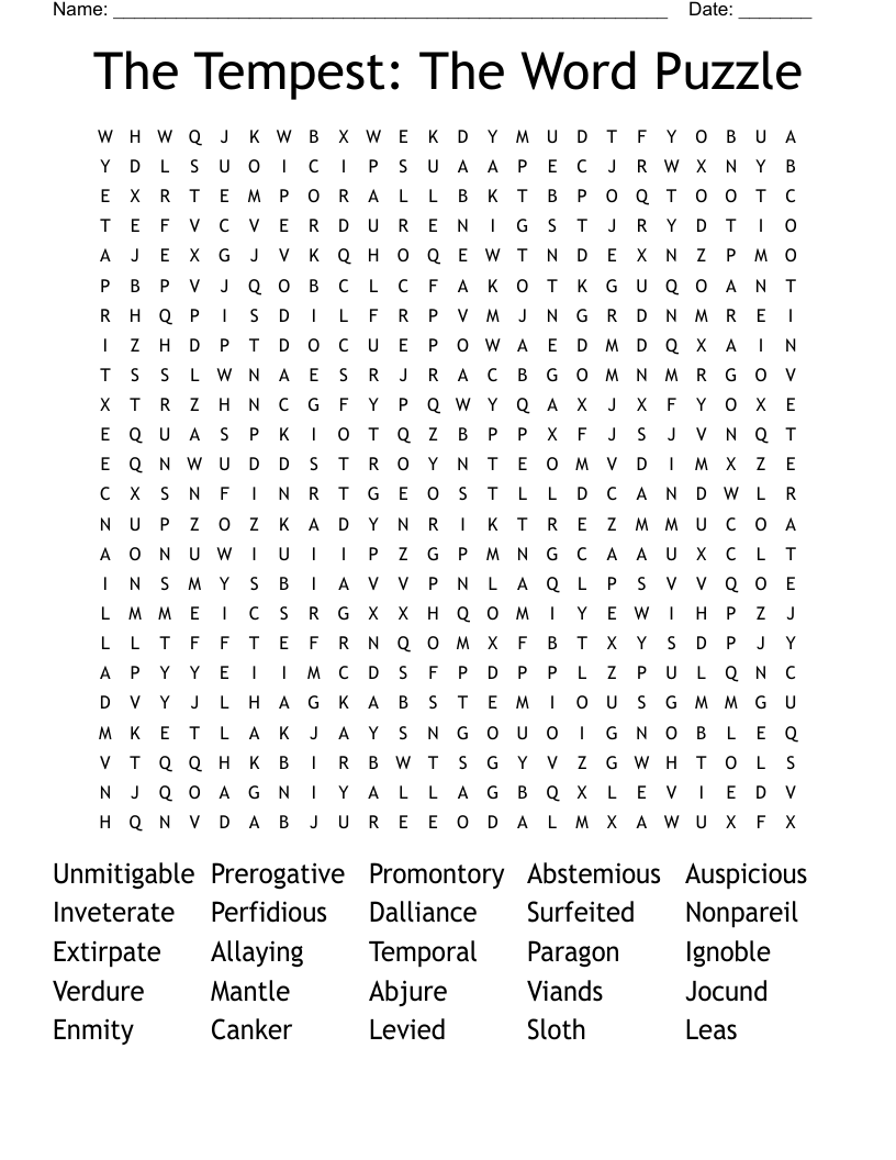 The Tempest: The Word Puzzle Word Search