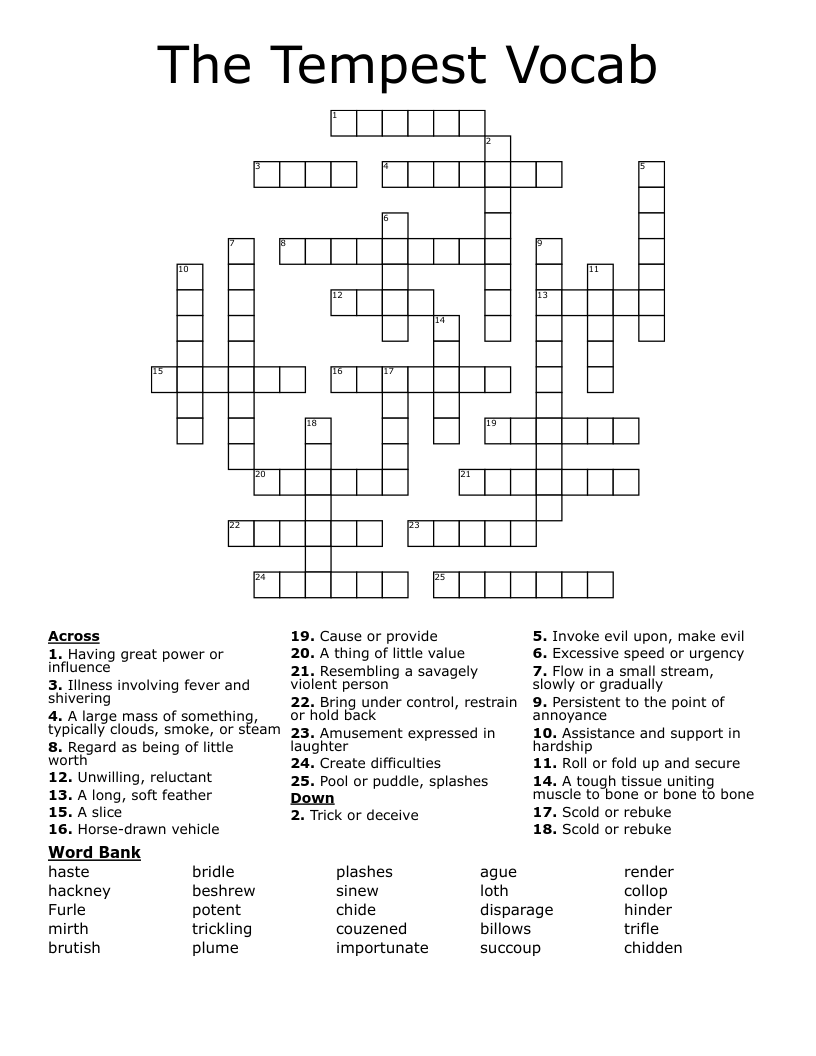The Tempest Vocab Crossword
