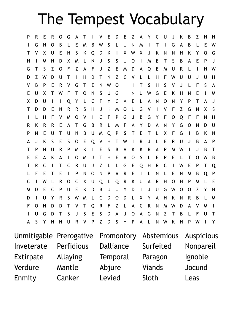 The Tempest Vocabulary Word Search