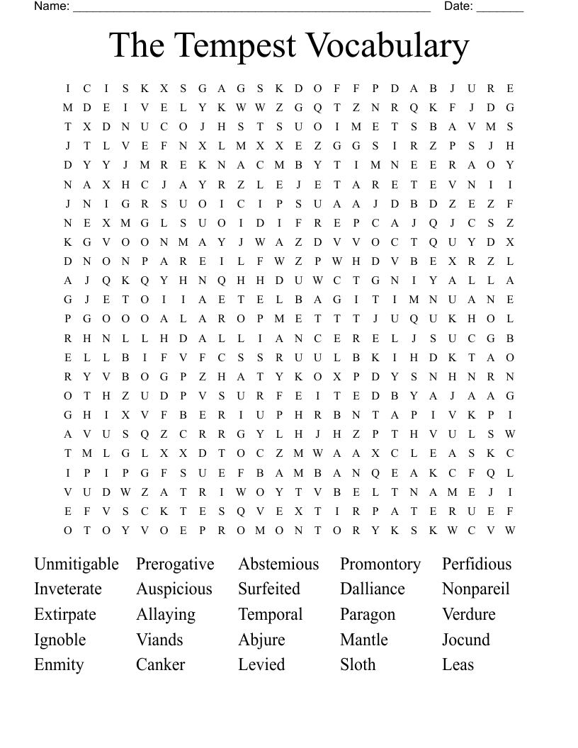 The Tempest Vocabulary Word Search