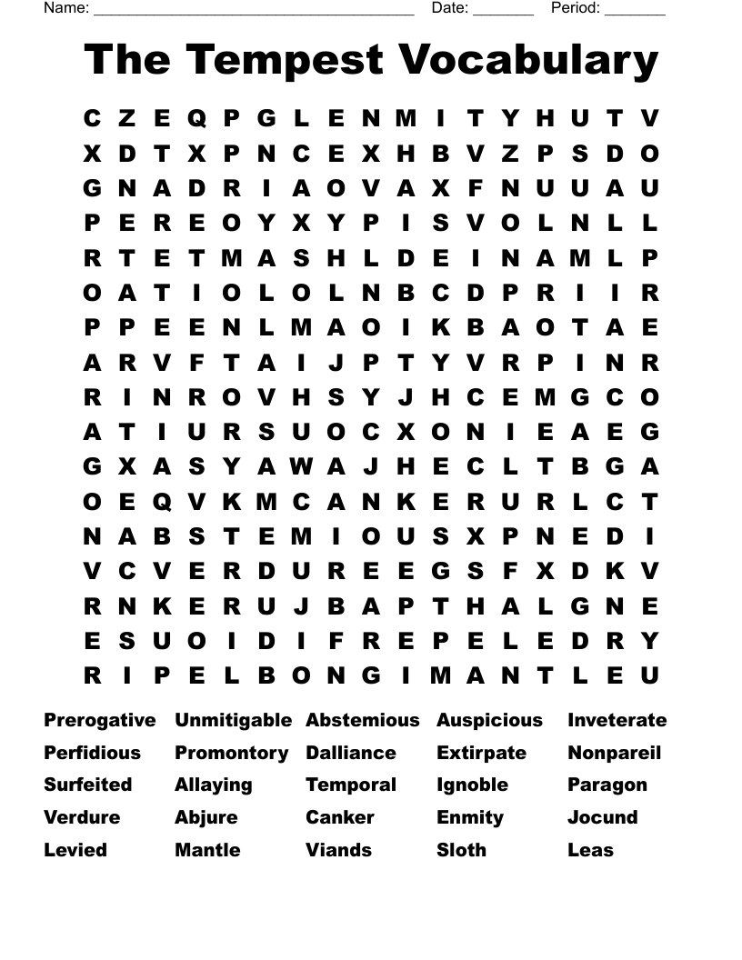 The Tempest Vocabulary  Word Search