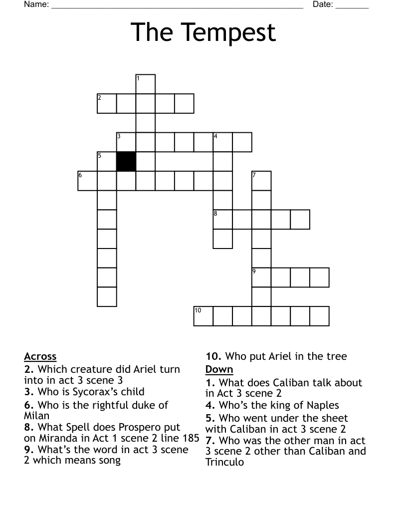 The Tempest  Crossword