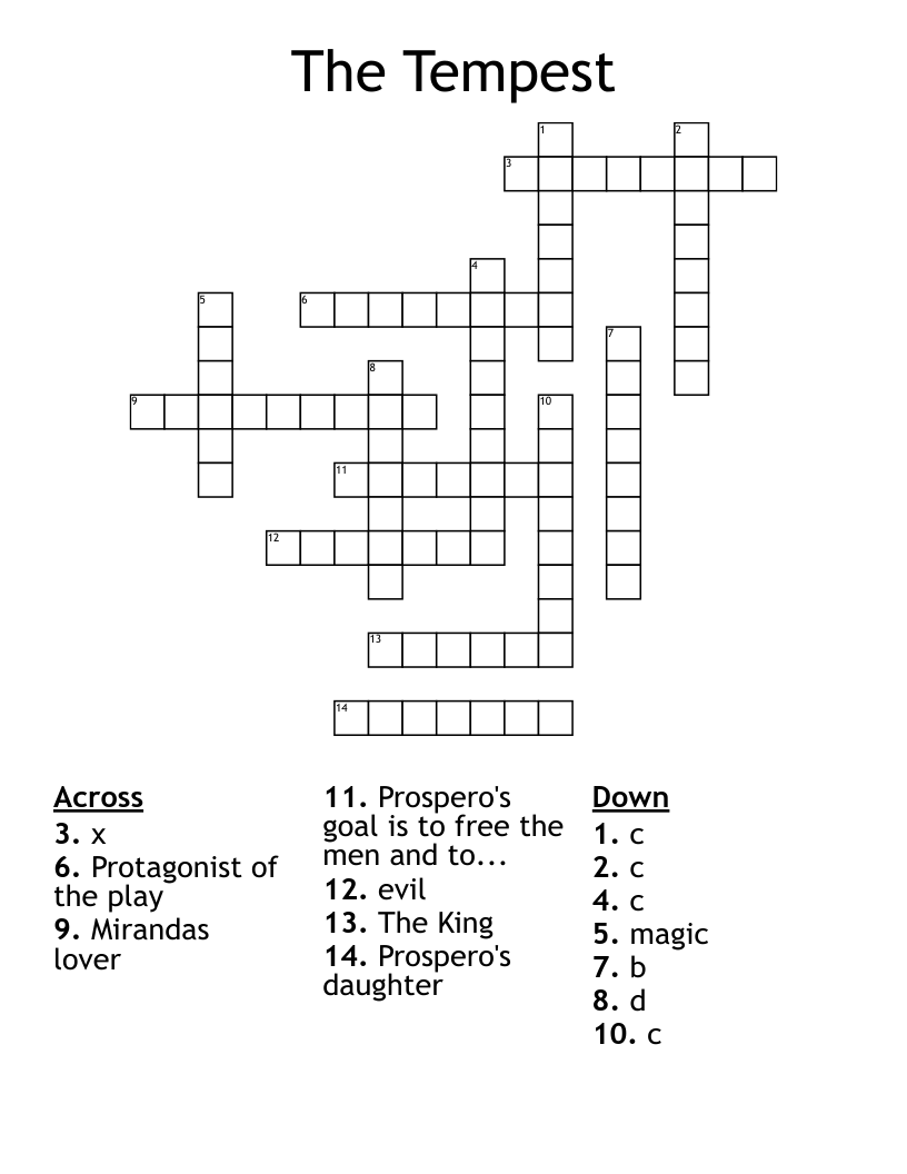 The Tempest  Crossword