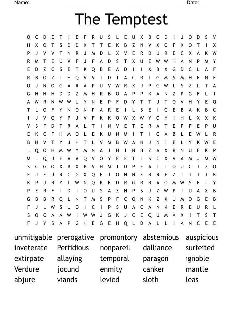 The Temptest  Word Search