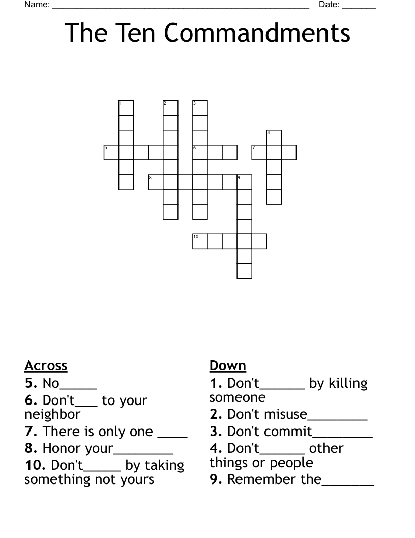 The Ten Commandments Crossword
