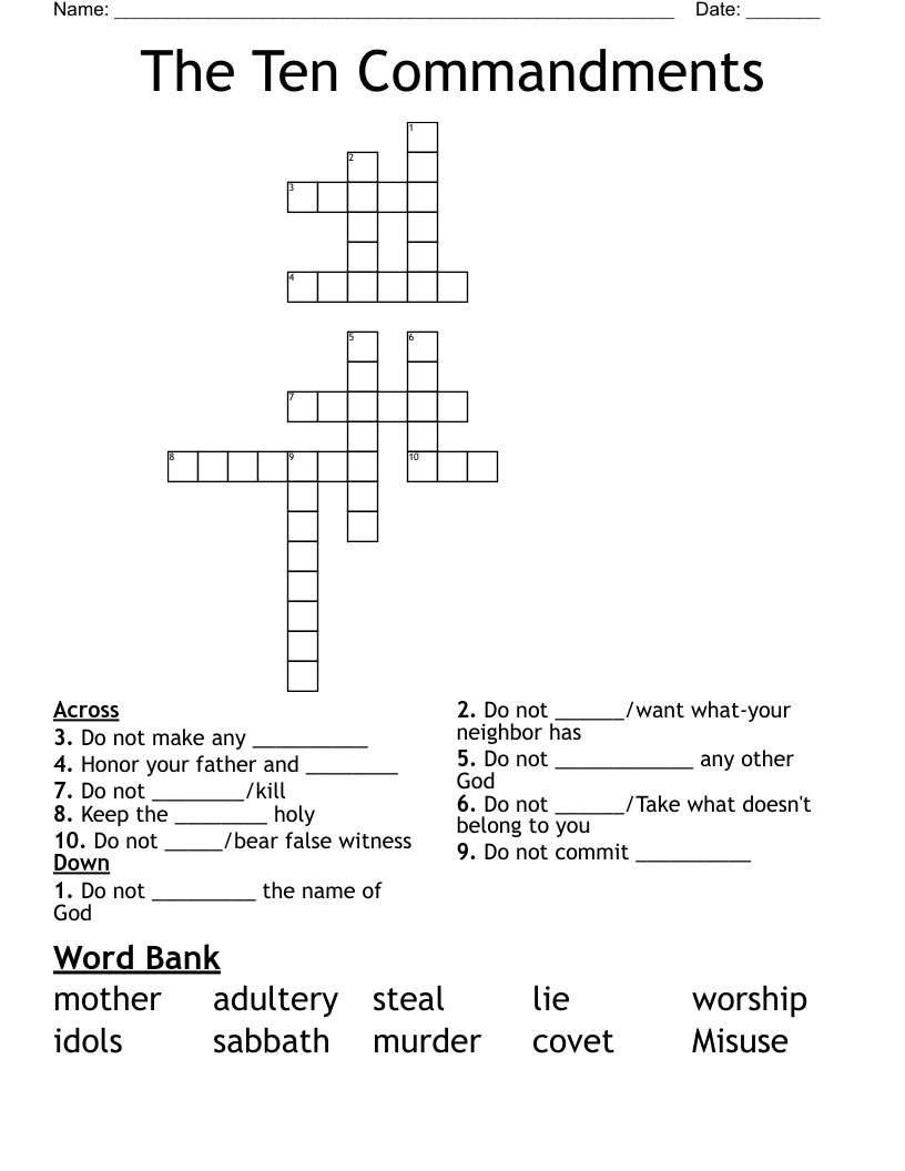 The Ten Commandments Crossword