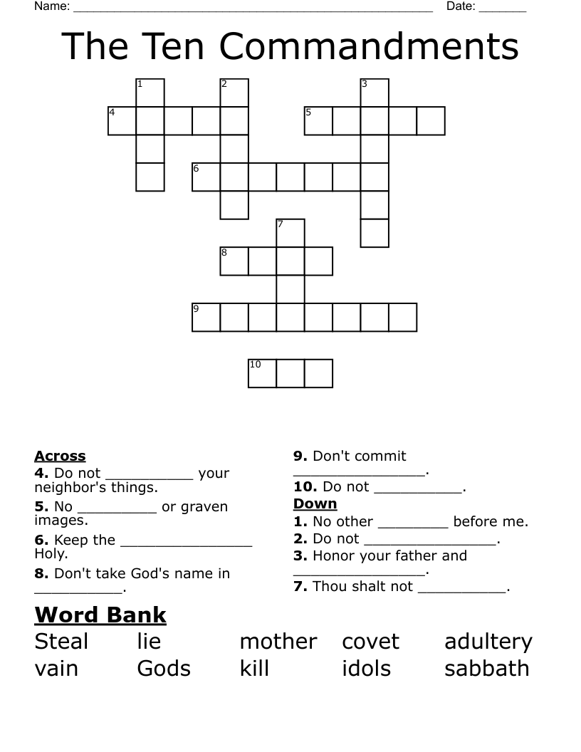 The Ten Commandments Crossword