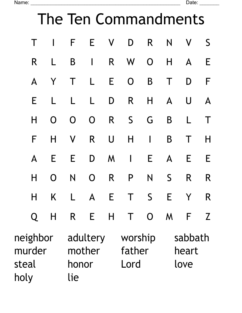 The Ten Commandments Word Search