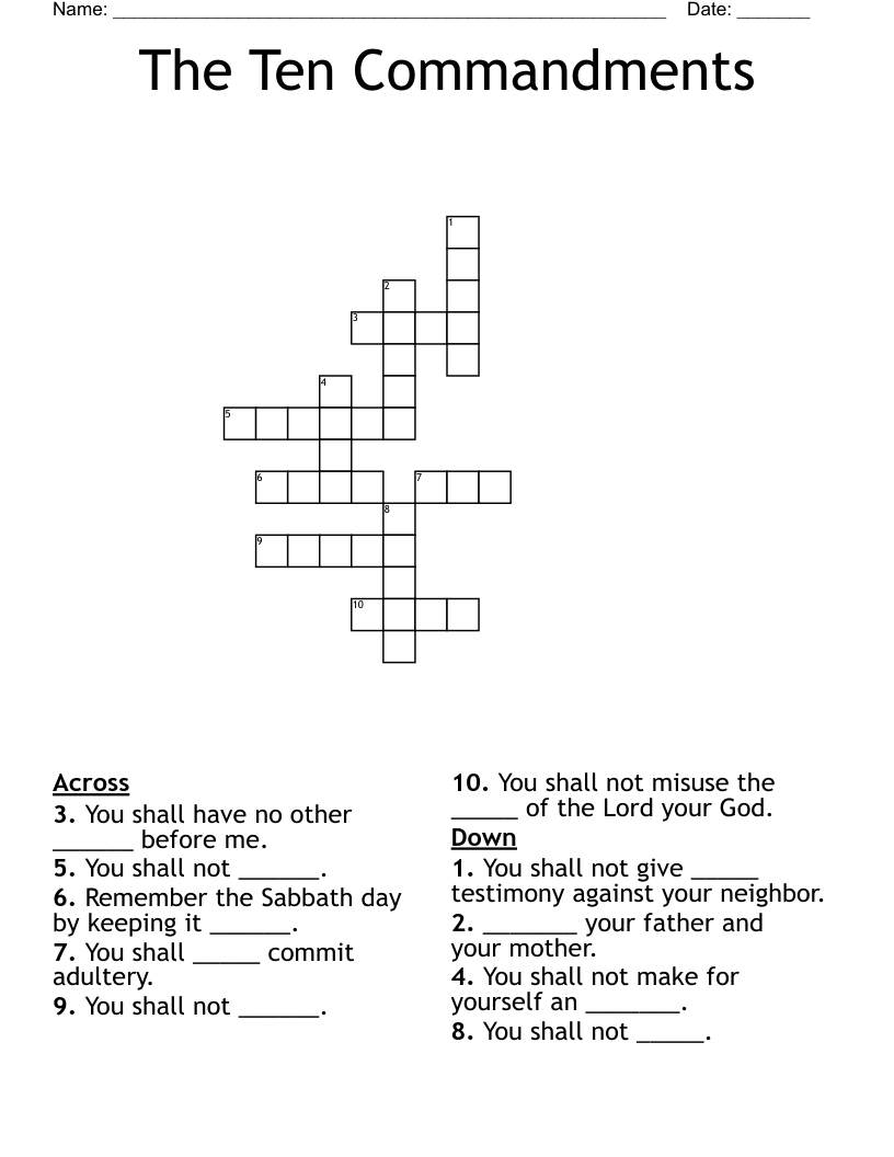 The Ten Commandments Crossword