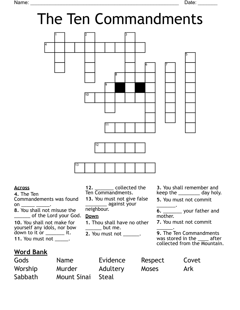 The Ten Commandments Crossword