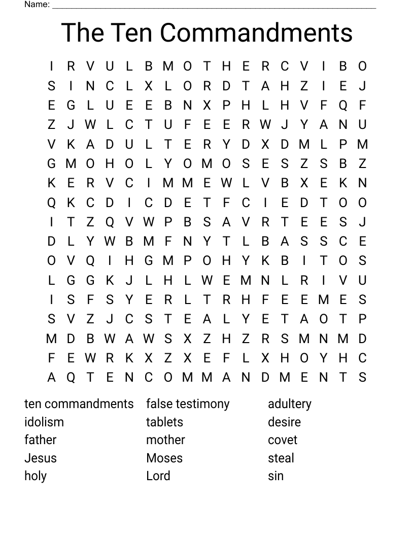 The Ten Commandments Word Search