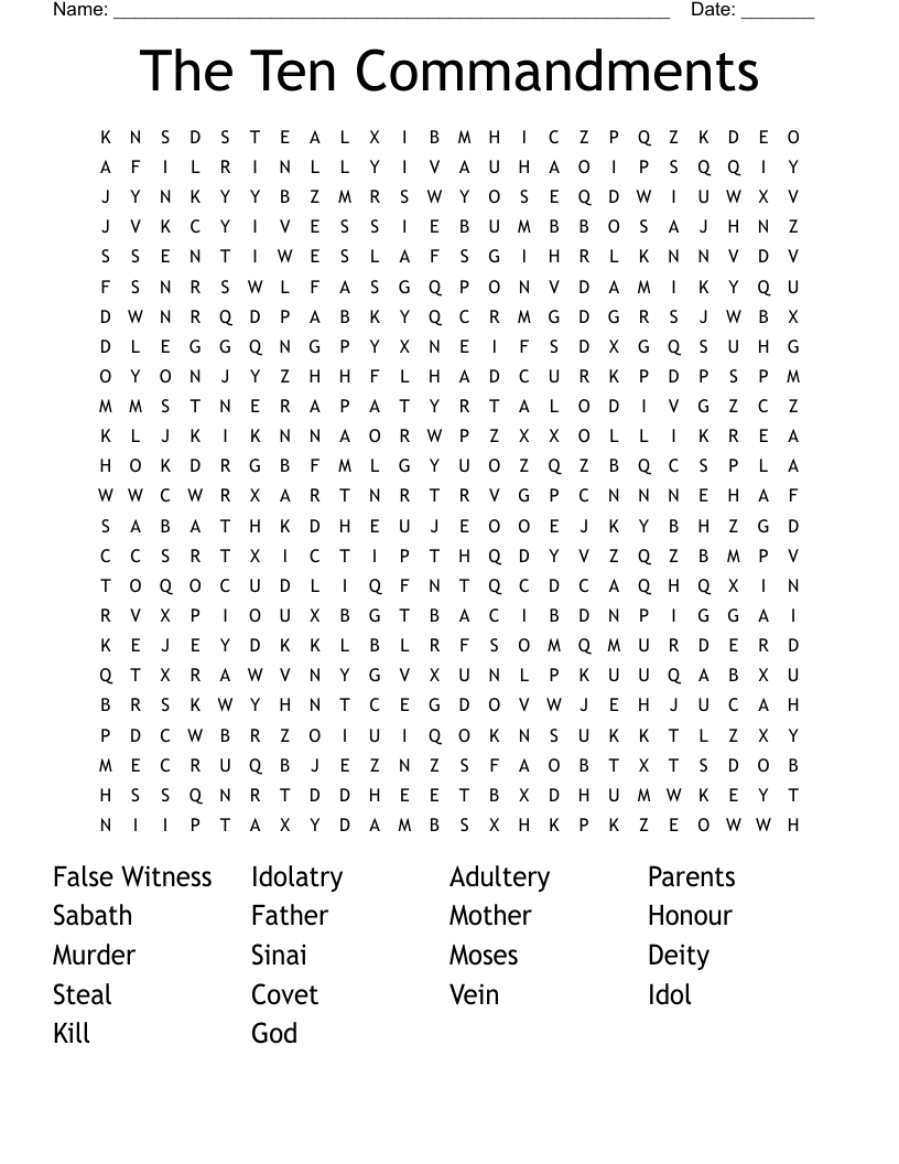 The Ten Commandments Word Search