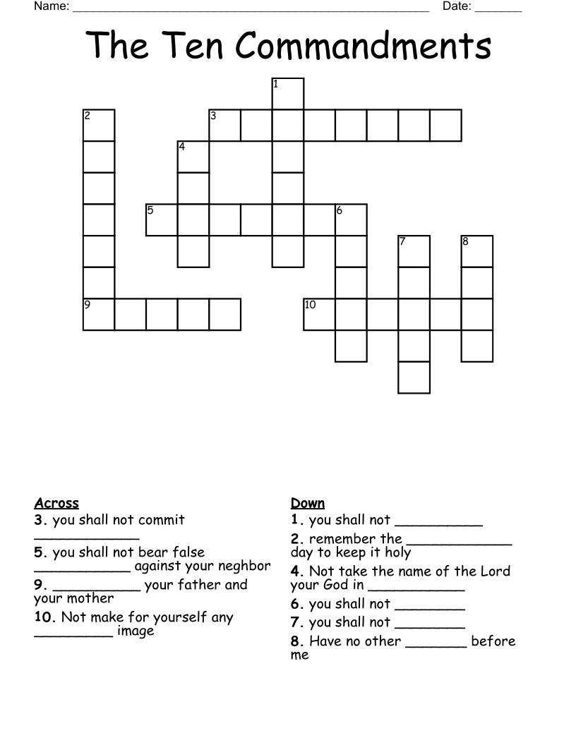 The Ten Commandments Crossword