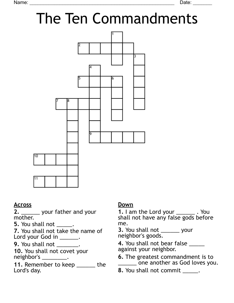 The Ten Commandments Crossword