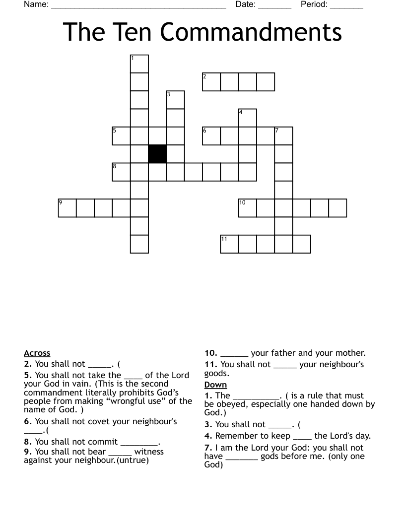 The Ten Commandments Crossword