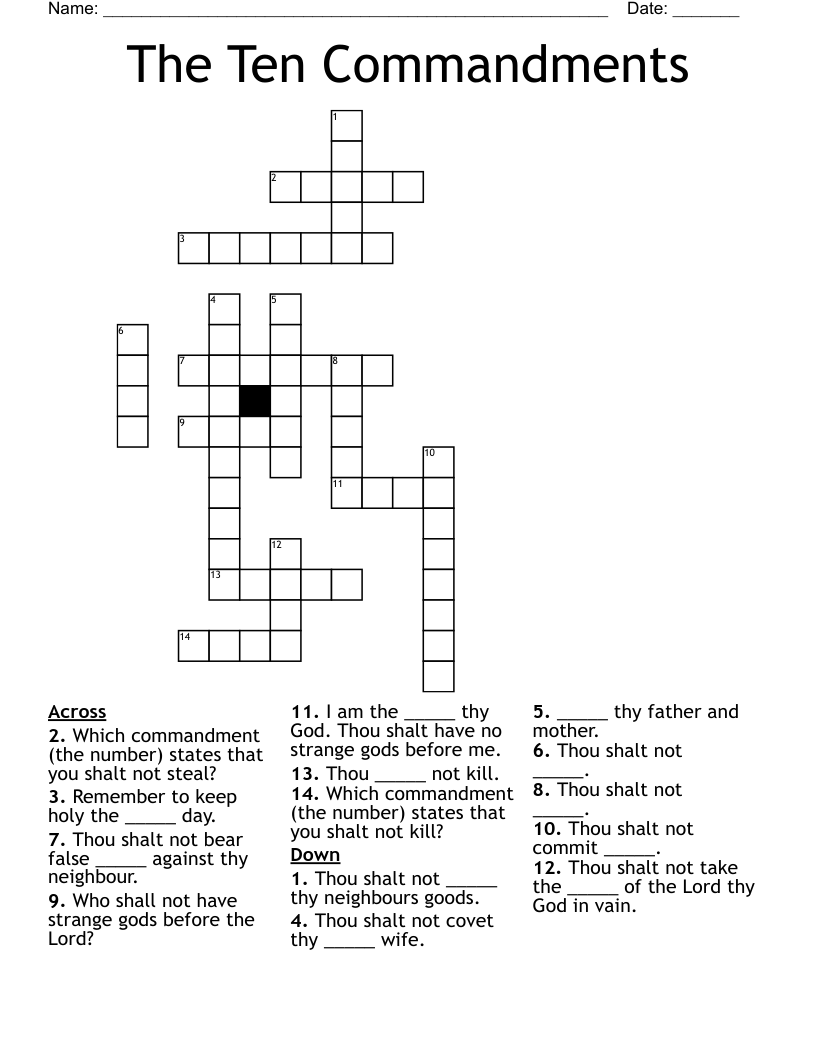 The Ten Commandments Crossword