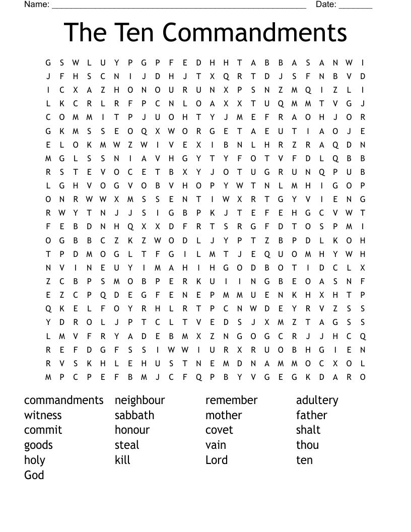 The Ten Commandments Word Search