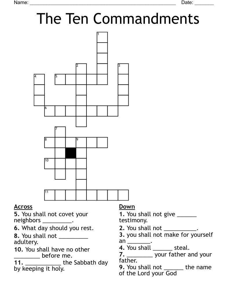 The Ten Commandments Crossword