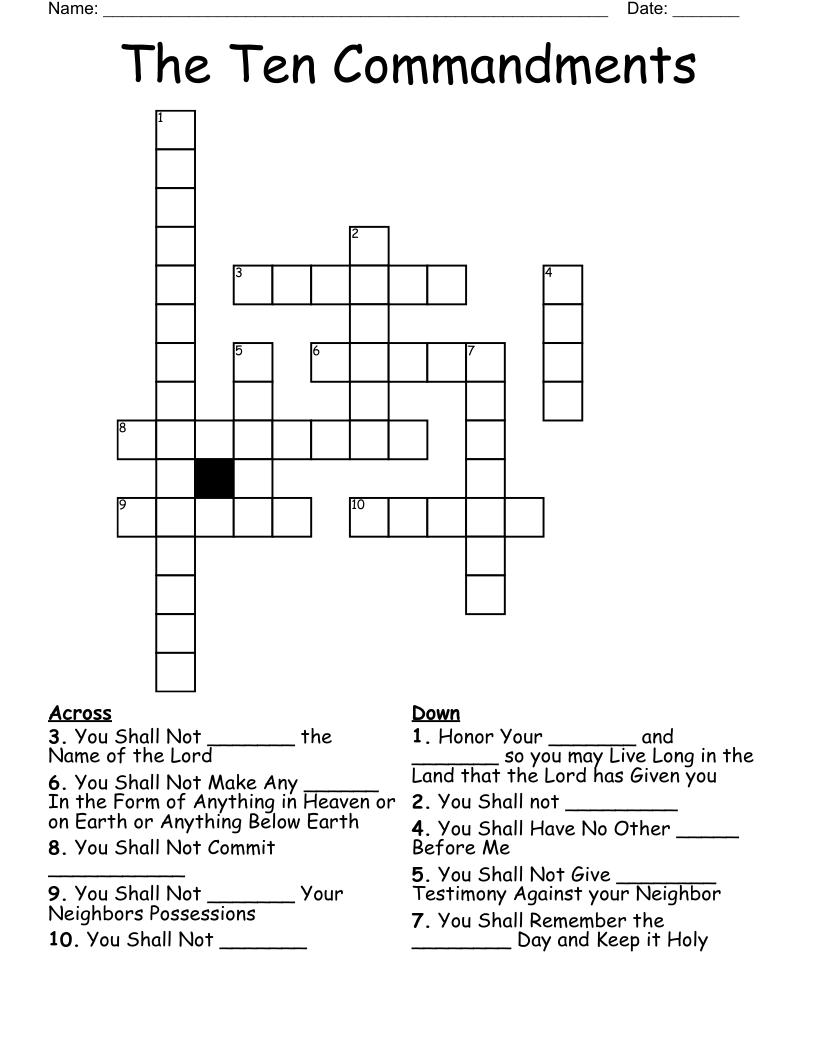 The Ten Commandments Crossword