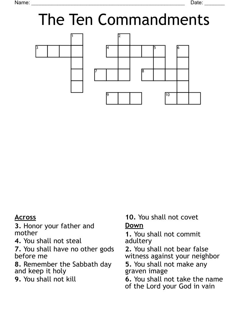 The Ten Commandments Crossword