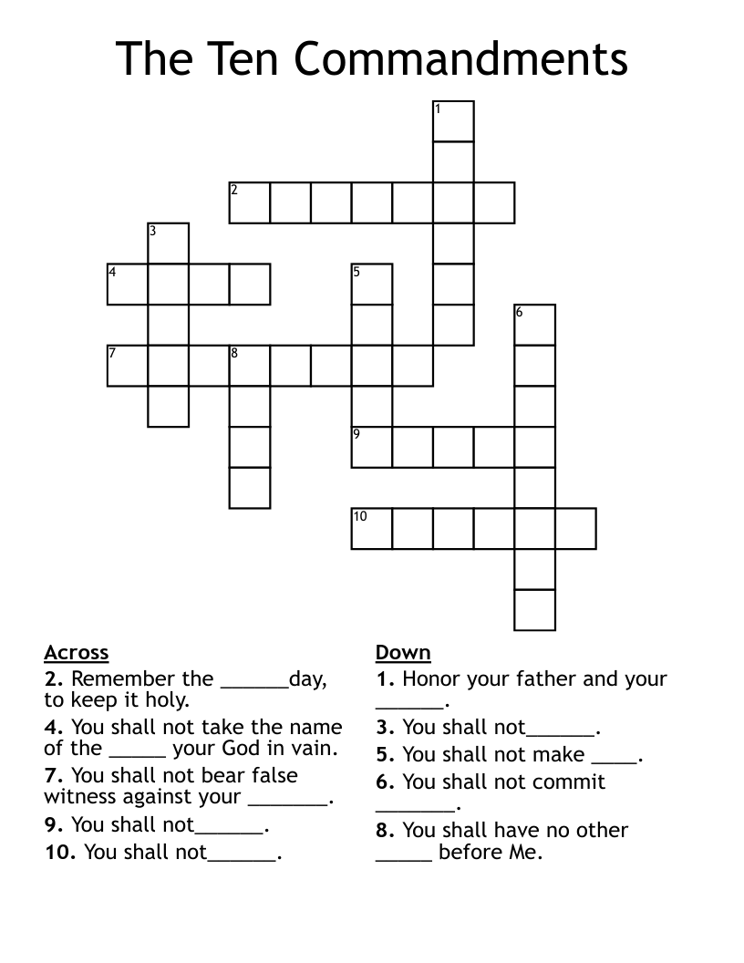 The Ten Commandments Crossword