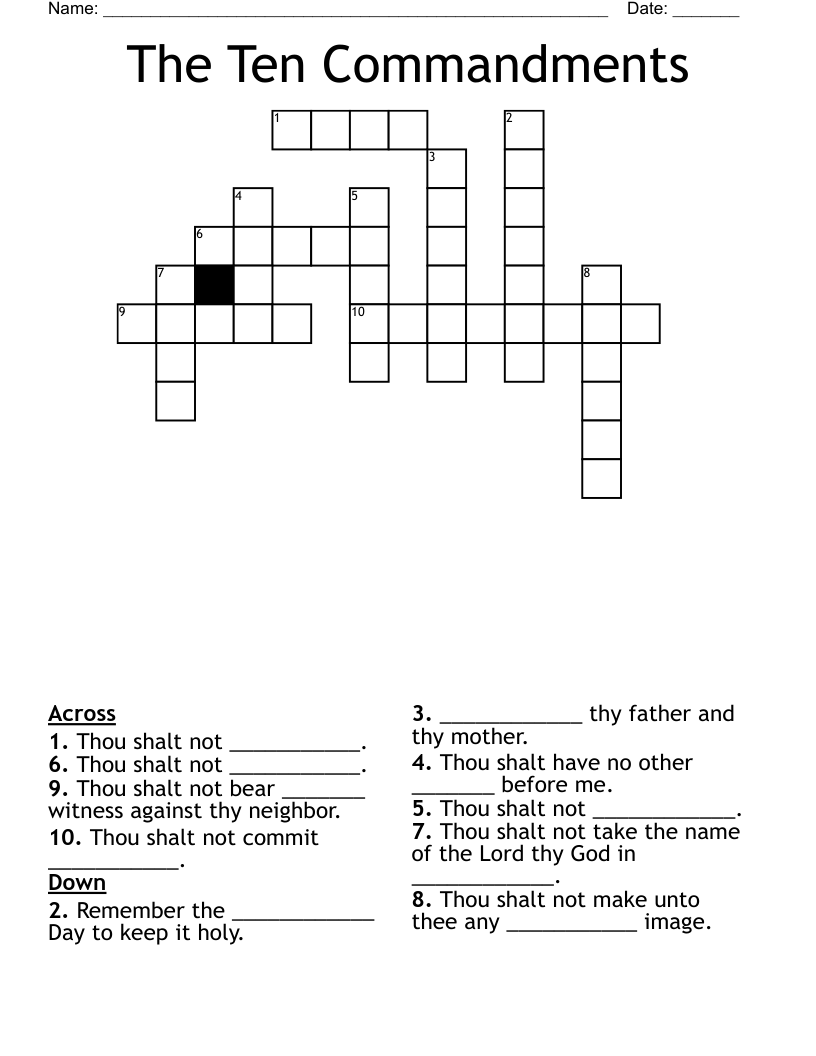 The Ten Commandments Crossword
