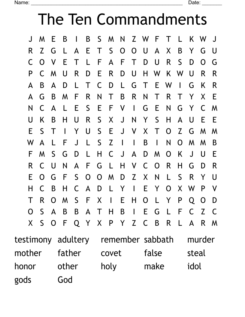 The Ten Commandments Word Search