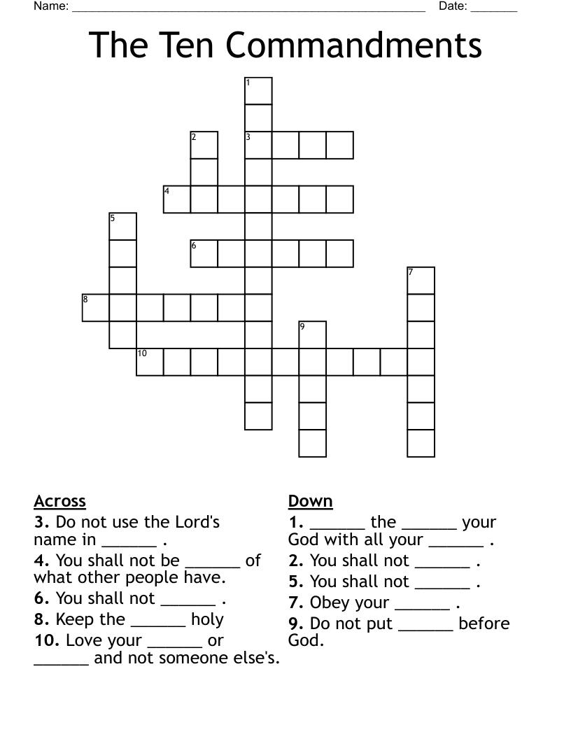 The Ten Commandments Crossword