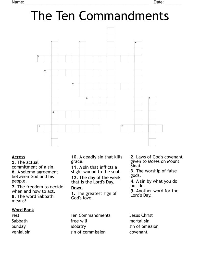 The Ten Commandments Crossword