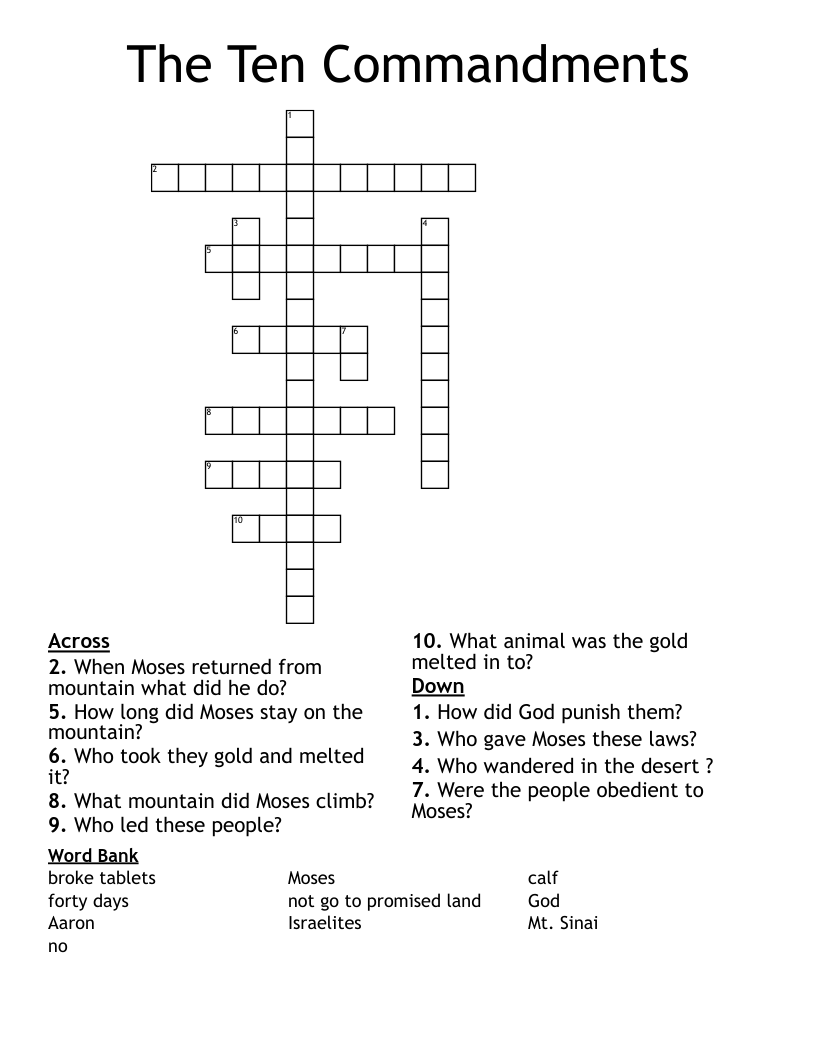 The Ten Commandments Crossword