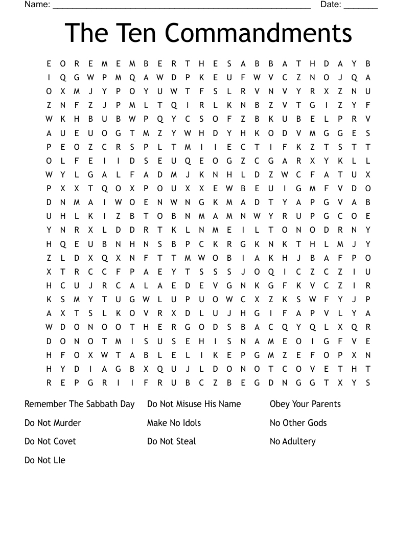The Ten Commandments Word Search