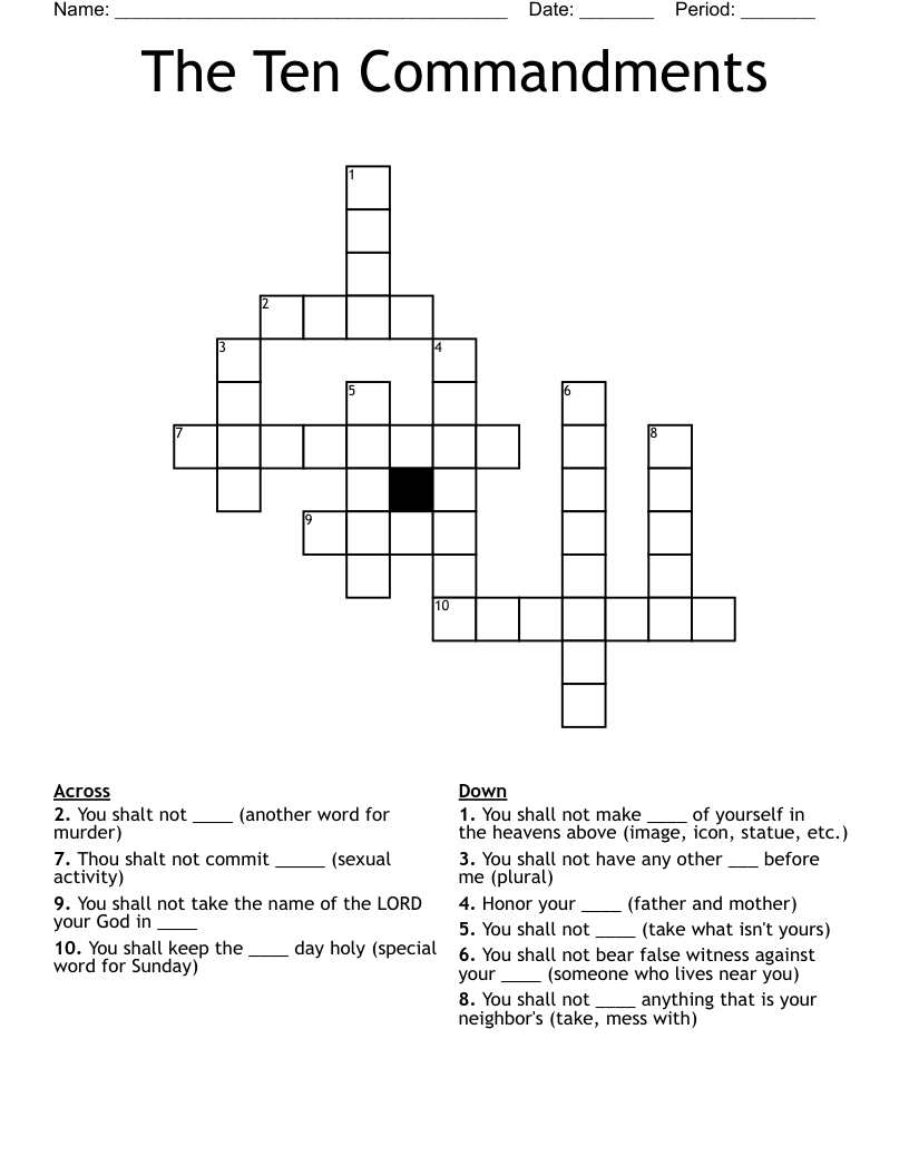 The Ten Commandments Crossword