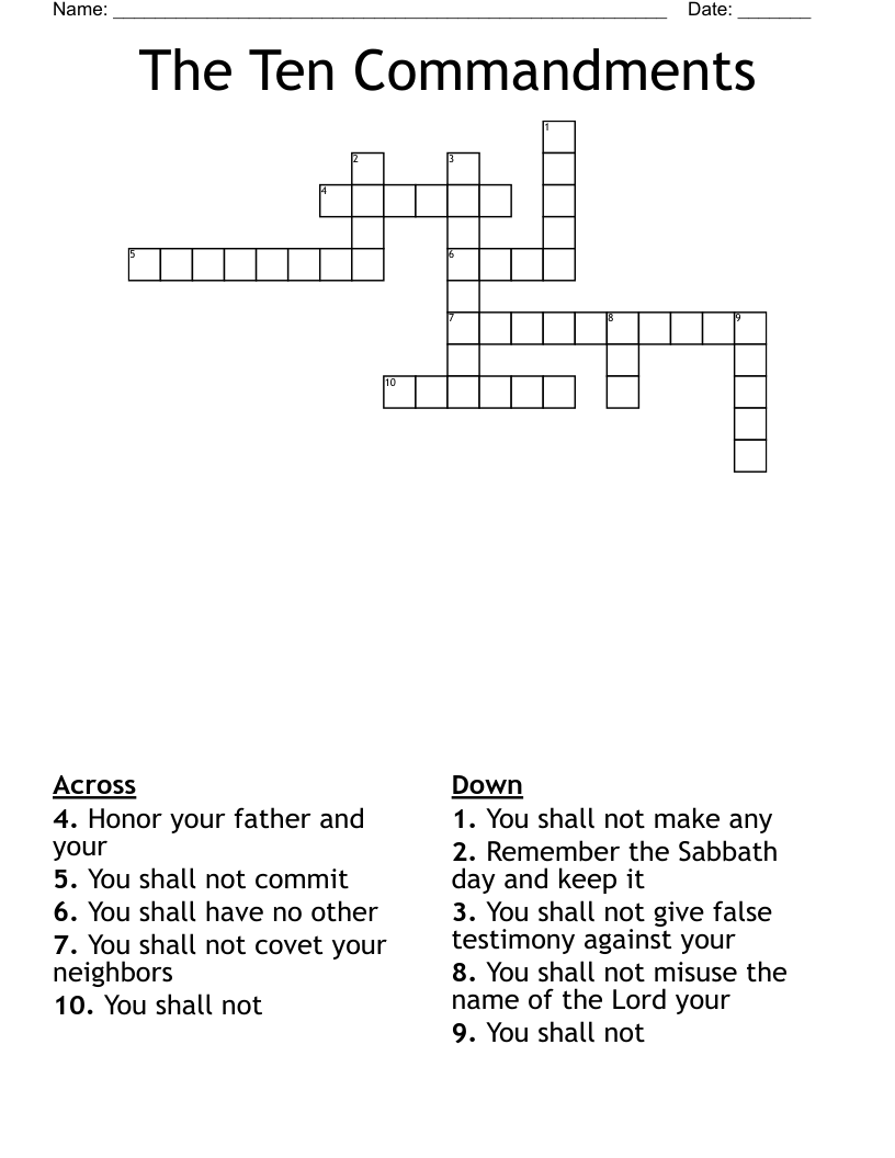 The Ten Commandments Crossword