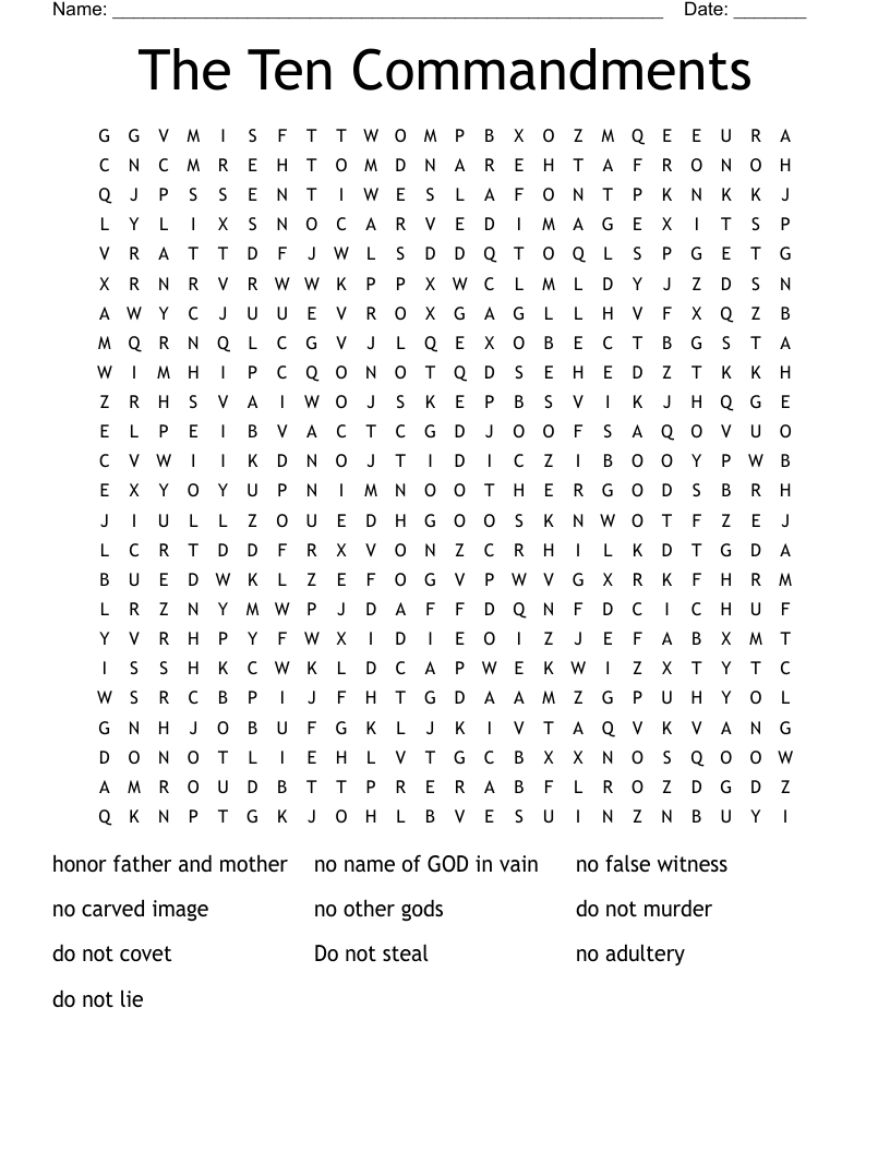 The Ten Commandments Word Search