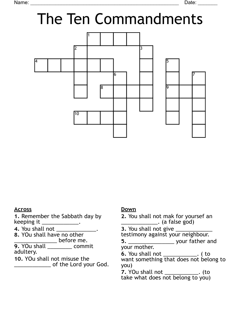 The Ten Commandments Crossword