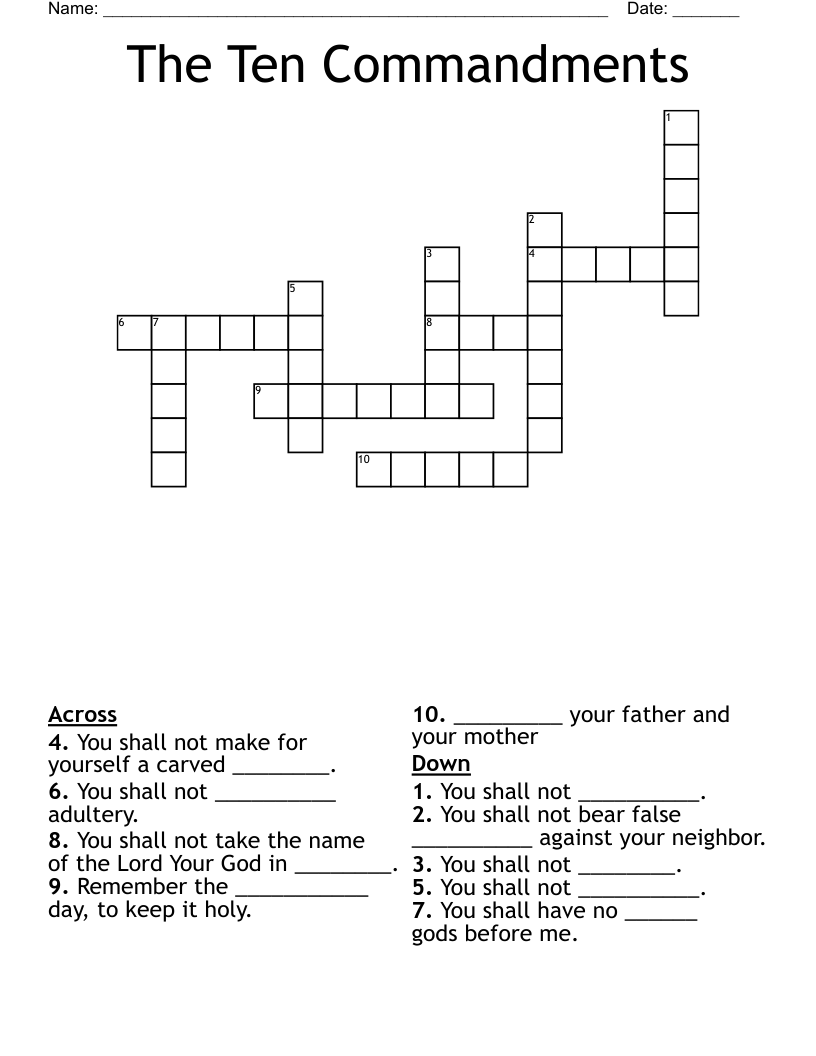 The Ten Commandments Crossword