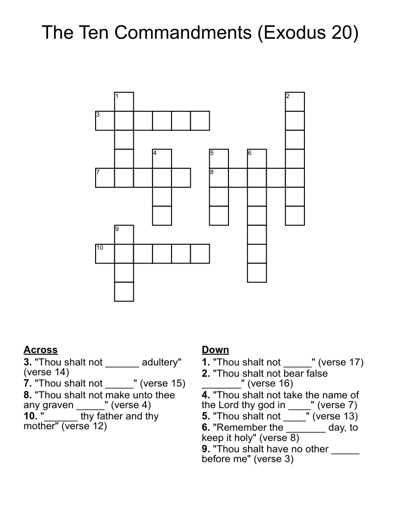 The Ten Commandments (Exodus 20) Crossword