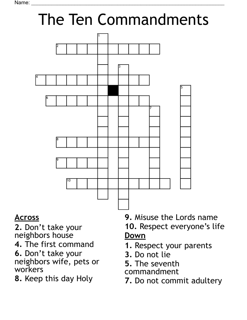 The Ten Commandments  Crossword