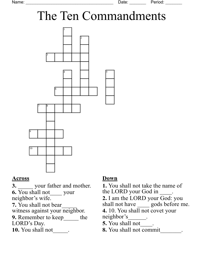 The Ten Commandments  Crossword