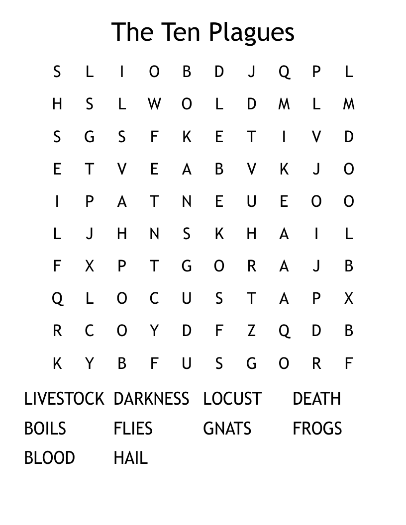 The Ten Plagues Word Search