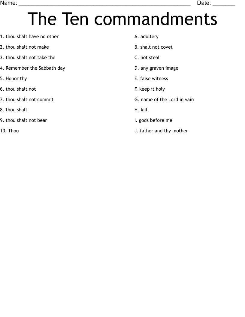 The Ten commandments Worksheet
