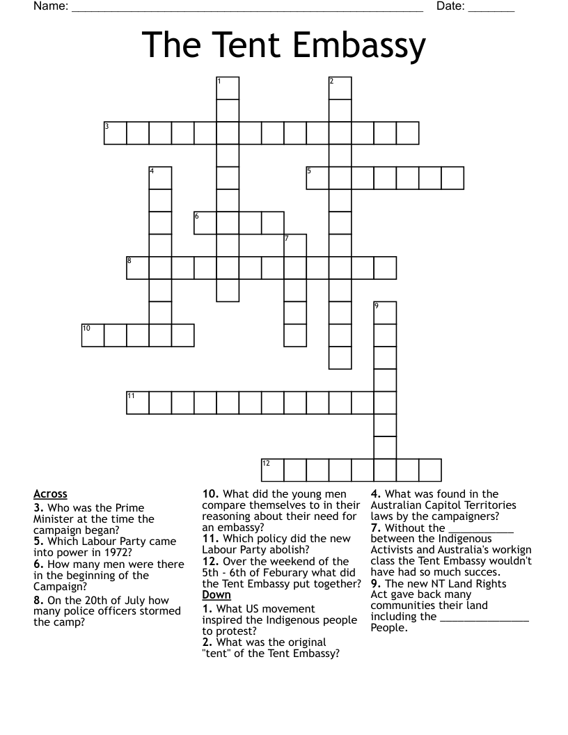The Tent Embassy Crossword